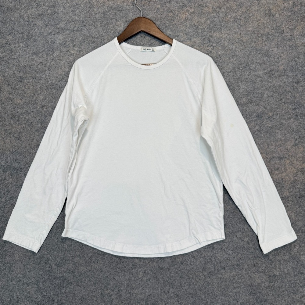 Buck Mason Raglan Shirt Mens Medium Crew Curved Hem Lightweight Knit White Tee
